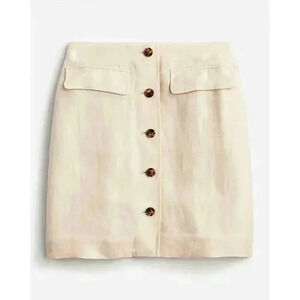 J.Crew Button Front Linen Cupro Blend Skirt Size 2 Womens Tan Lined Fall Wear